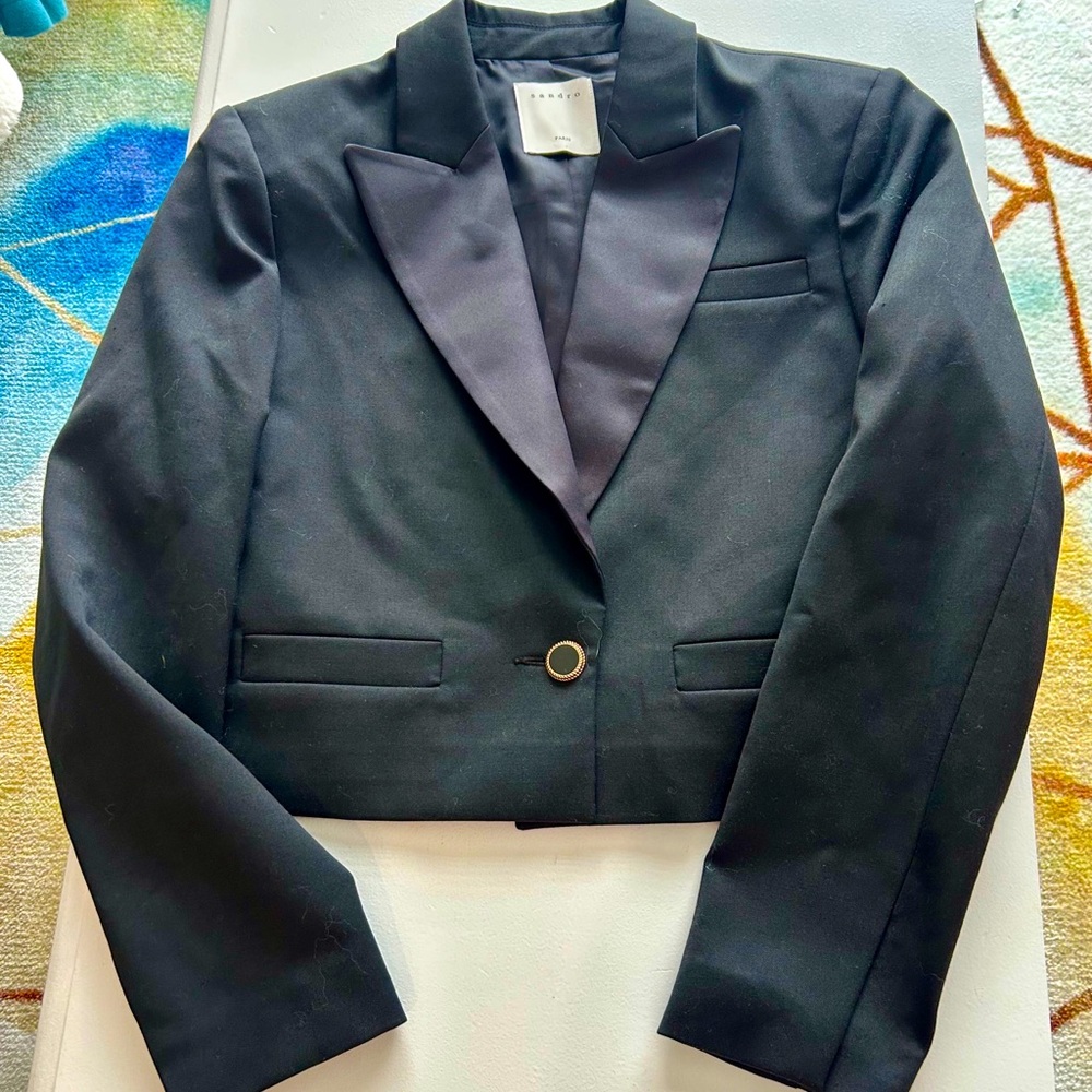 Sandro Paris  Black Cropped Tuxedo Jacket